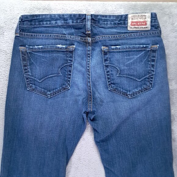 BIG STAR Sweet Low Boot Cut Jean Womens 32x33, Tag 29L Stretch Blue Distressed - Picture 3 of 15